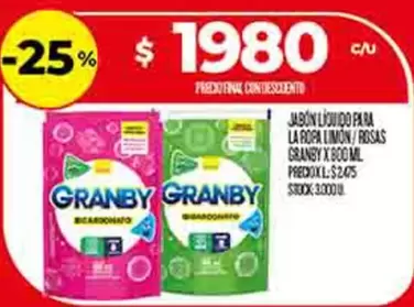 Granby - JABÓN LIQUIDO PARA LA ROPA LIMON / ROSAS