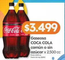 Coca cola - Gaseosa COCA COLA común o sin azúcar
