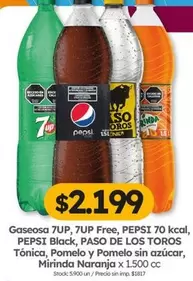 Paso de los Toros - 7UP, 7UP Free, PEPSI 70 kcal, PEPSI Black, PASO DE LOS TOROS Tónica, Pomelo y Pomelo sin azúcar, Mirinda Naranja