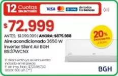 BGH - Aire acondicionado 3650 W Inverter Silent Air BS137WCNX