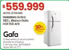 Gafa - Heladera ciclica 282 L Blanco HGF358 AFB