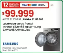 Samsung - Lavarropa carga frontal Inverter Silver 9.5 kg SAWW95AA04BXUBG