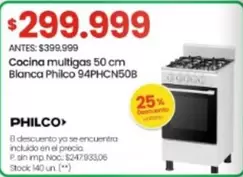Philco - Cocina multigas 50 cm Blanca 94PHCN50B