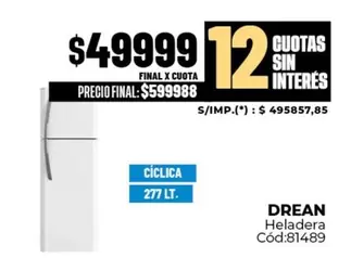 Drean - Heladera Cód:81489