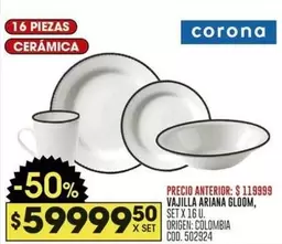 Corona - VAJILLA ARIANA GLOOM