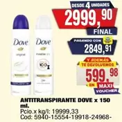 Dove - ANTITRANSPIRANTE x 150 ml.