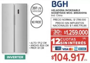 BGH - HELADERA INOXIDABLE SIDEBYSIDE MOD. BRS40011A