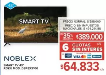 Noblex - SMART TV 43" ROKU MOD. DB43X3100
