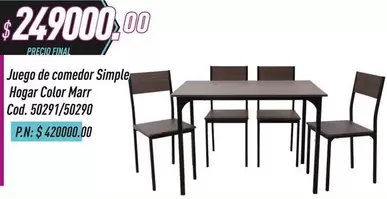Juego de comedor Simple Hogar Color Cod. 50291/50290