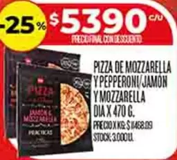 PIZZA DE MOZZARELLA Y PEPPERONI/JAMON Y MOZZARELLA