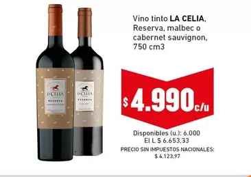 La Celia - Reserva, malbec o cabernet sauvignon