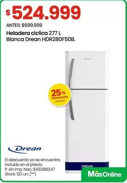 Drean - Heladera cíclica 277 L Blanca HDR280F50B