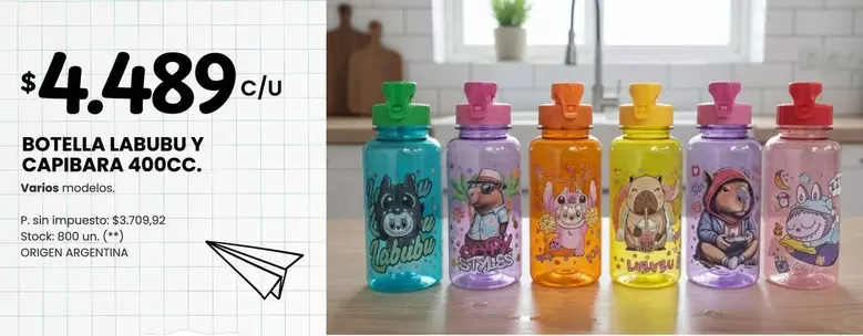 Origen - BOTELLA LABUBU Y CAPIBARA 400CC.