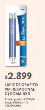 Paper Mate - LAPIZ DE GRAFITO PM HEXAGONAL C/GOMA BX3