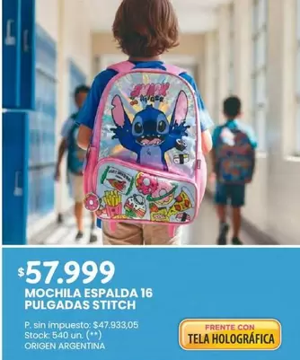 Origen - MOCHILA ESPALDA 16 PULGADAS STITCH