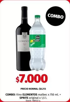 Sprite - Vino ELEMENTOS malbec x 750 ml. + SPRITE original x 1,5 L