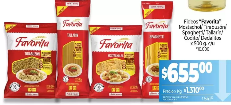 Favorita - Mostachol/Tirabuzón/ Spaghetti/Tallarin/ Codito/Dedalitos