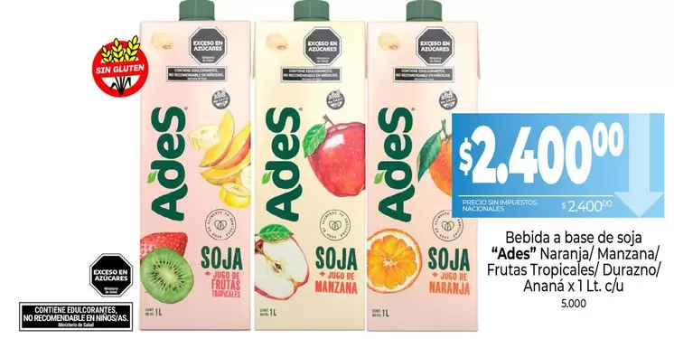Ades - Naranja/Manzana/ Frutas Tropicales/Durazno/Anana x 1 Lt. clu