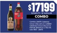Coca cola - Gaseosa Coca Cola 2,25 Lt o 29889 Gaseosa Coca Cola 2.5 Lt Fernet BRANCA x 750 MI. Cod: 18121-29675