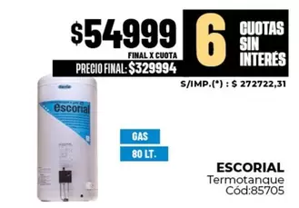 Escorial - Termotanque Cód:85705