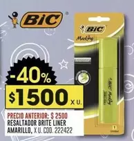 BIC - RESALTADOR BRITE LINER AMARILLO, X U. COD. 222422