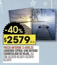 King - CUADERNO ESPIRAL KING RAYADO/ CUADRICULADO 80 HOJAS, XU. COD. 611870-611871-611873-611872