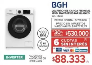 BGH - LAVARROPAS CARGA FRONTAL MOD. BWFE0BW24AR BLANCO