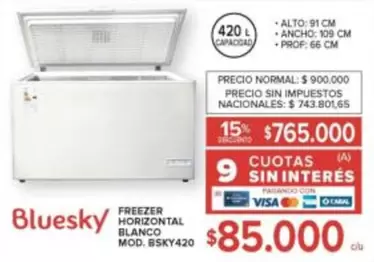 Bluesky - FREEZER HORIZONTAL BLANCO MOD. BSKY420