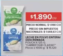 Carrefour - LECHE EN POLVO ENTERA/ DESCREMADA