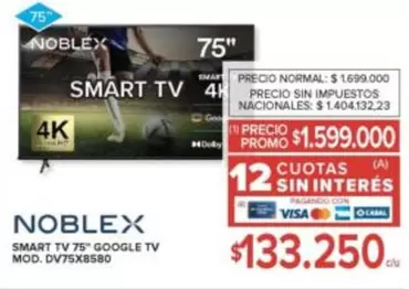 Noblex - SMART TV 75" GOOGLE TV MOD. DV75X8580