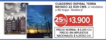 Terra - CUADERNO ESPIRAL TERRA RAYADO 22 X29 CMS