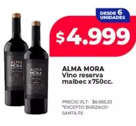 Alma Mora - Vino reserva malbec x750cc