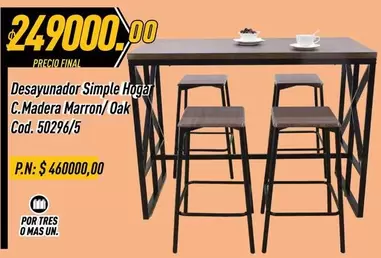 Mas - Desayunador Simple Hogar C. Madera Marron/Oak Cod. 50296/5