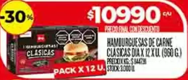 X$ - HAMBURGUESAS DE CARNE CLASICAS DIA X 12 X U.