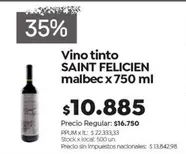Saint Felicien - Vino tinto SAINT FELICIEN malbec x 750 ml