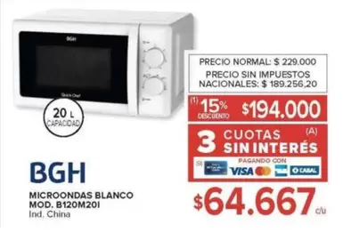 BGH - MICROONDAS BLANCO