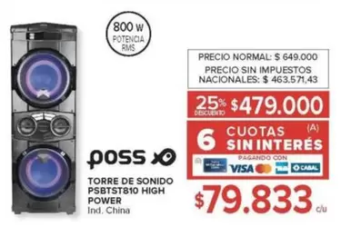 Poss - TORRE DE SONIDO PSBTST810 HIGH POWER