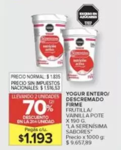 La Serenísima - YOGUR ENTERO/ DESCREMADO FIRME