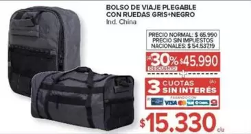 BOLSO DE VIAJE PLEGABLE CON RUEDAS GRIS NEGRO