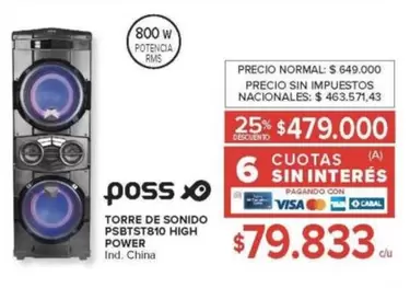 Poss - TORRE DE SONIDO PSBTST810 HIGH POWER