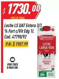 vida - Leche LS UAT Entera 3/1 % Fort c/Vit Edg 1L Cod. 47790/92