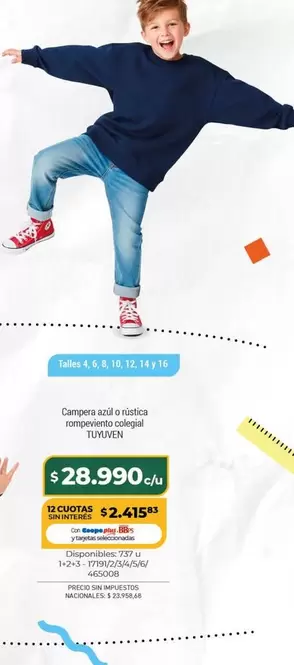 Campera azul o rustica componente colegial