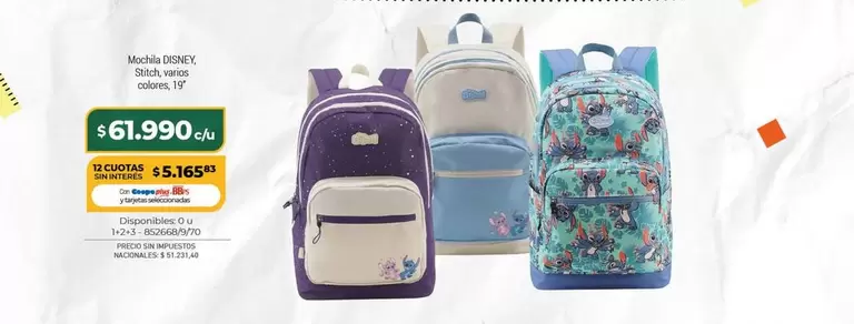 Disney - Mochila DISNEY Stitch, varios colores, 16"