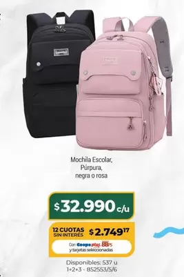 Mochila Escolar, Púrpura, negra o rosa