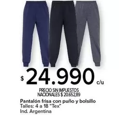 Pantalón frisa con puño y bolsillo