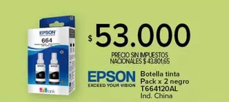 Epson - Botella tinta Pack x 2 negro T664120AL