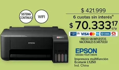 Epson - Impresora multifunción Ecotank L1250