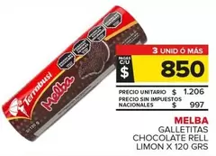 Melba - GALLETITAS CHOCOLATE RELL LIMON