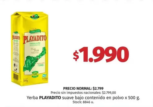 Playadito - Yerba PLAYADITO suave bajo contenido en polvo x 500 g