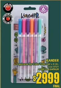 Good - Lapiceras De Color Tinta Gel x 6 Un.